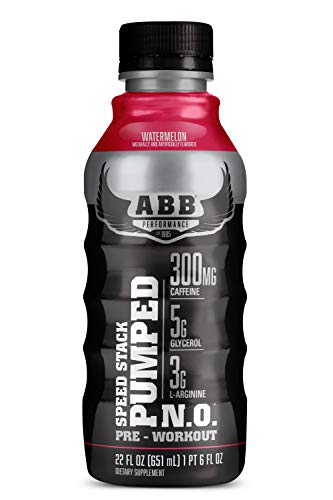 American Body Building (ABB) Speed Stack Pumped N.O, Pre-Workout Energy Shake, High Caffeine and Performance with Zero Sugar, Watermelon Flavored, Ready to Drink 22 oz Bottles, 12 Count