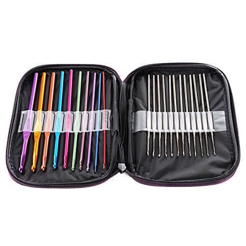 LIHAO Mixed Aluminum Handle Crochet Hooks Knitting Knit Needles Weave Yarn Set- 22 pieces
