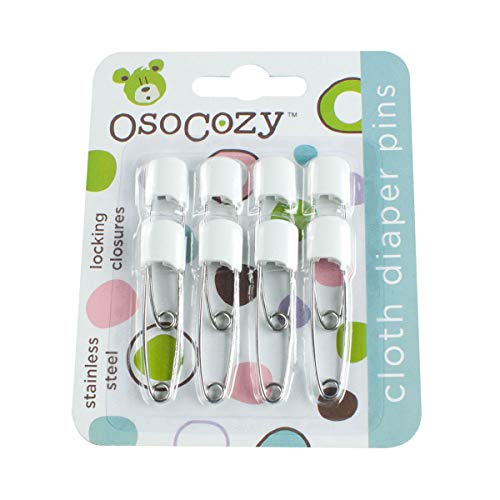 Book Cover OsoCozy Diaper Pins - {White} - Sturdy, Stainless Steel Diaper Pins with Safe Locking Closures - Use for Special Events, Crafts or Colorful Laundry Pins
