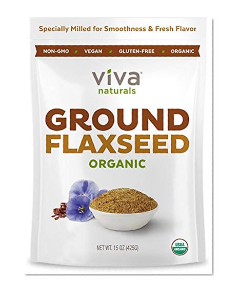 Book Cover Viva Naturals Organic Ground Flax Seed, 15 oz - Specially Cold-milled Using Proprietary Technology for Optimal Smoothness and Freshness