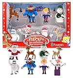 Rudolph the Red Nosed Reindeer Figures - Bring the Story to Life - Ideal for Holiday Decorating, Cake Toppers, Playtime - Includes 2" Figure of Rudolph, Hermey, Bumble and More - 8 Piece Figurine Set