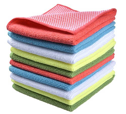 SINLAND Microfiber Dish Cloth for Washing Dishes Towels Rags Best Kitchen Washcloth Cleaning Cloths with Poly Scour Side -Used for Plates, Bowls and Dishes, 5 Color Assorted 12inchx12inch 10pack