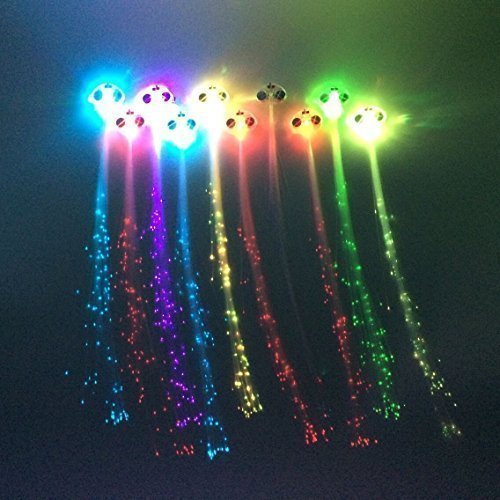 Book Cover Z ZICOME 10 Pack Light Up Fiber Optic Led Hair Lights - Multicolor Flashing Barettes - Party Supplies