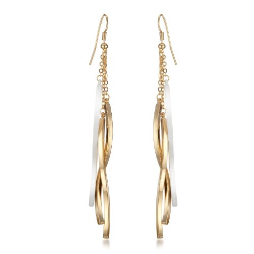 GEMINI JEWELRY Women White & Gold Plated Long Dangle Drop Earringss Gm009, Size: 3.5 inches, Color Gold & White Valentine's Day Gift, Christmas Gift, Women Gift Idea