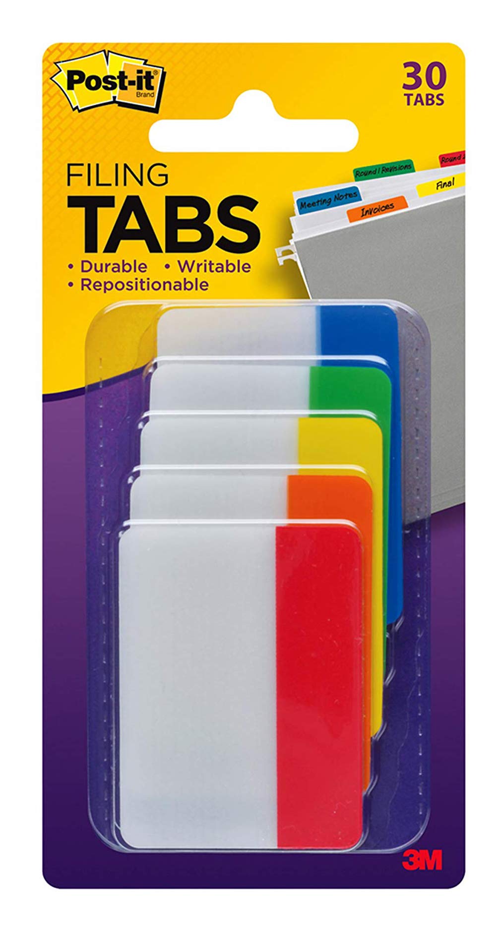 Book Cover Post-it Tabs, 2 in, Solid, Assorted Colors, 6 Tabs/Color, 5 Colors, 30 Tabs/Pack (686-ROYGB)