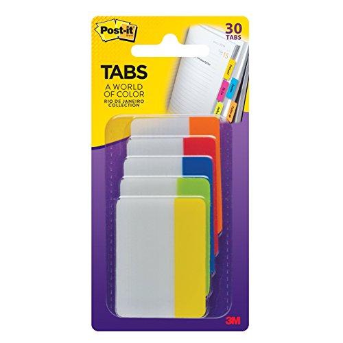 Post-it Tabs, 2 in, Rio de Janeiro Collection, Sticks Securely, Removes Cleanly, Great for Binders, Notebooks and File Folders, 6 Tabs/Color, 5 Colors, 30 Tabs/Pack, (686-RIO2)
