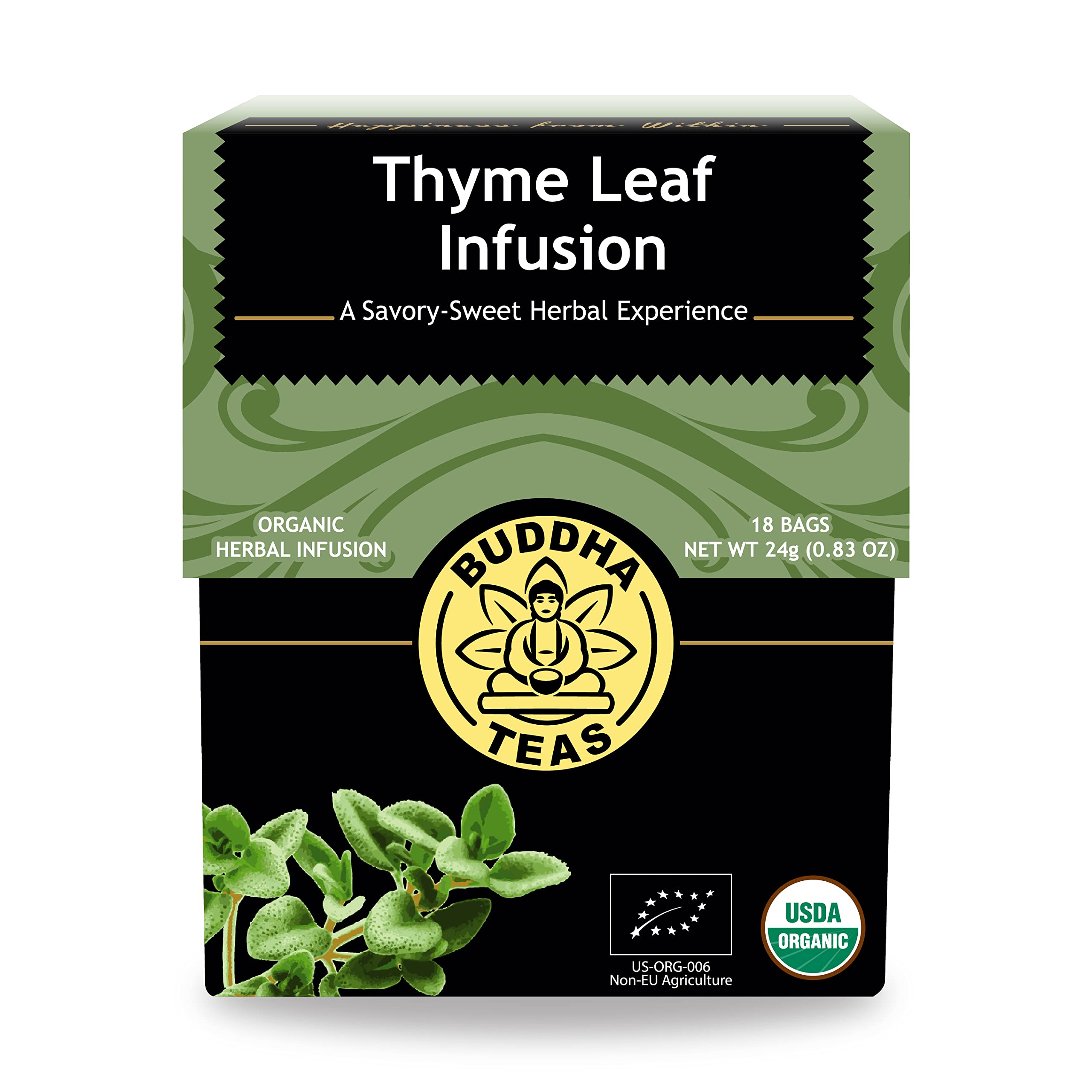 Buddha Teas Organic Thyme Leaf Tea - OU Kosher, USDA Organic, CCOF Organic, 18 Bleach-Free Tea Bags Thyme Leaf 18 Count (Pack of 1)