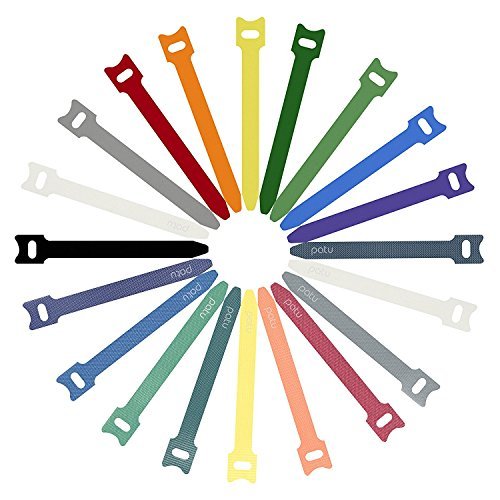 Patu Reusable Fastening Cable Ties - 40 Pcs 4 Inch Microfiber Cloth Hook and Loop Cord Management Wire Organizer Straps, Assorted Colors