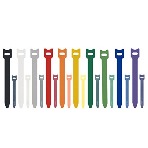 Patu Reusable Fastening Cable Ties - 20 Pcs 4 Inch Microfiber Cloth Hook and Loop Cord Management Wire Organizer Straps, Assorted Colors