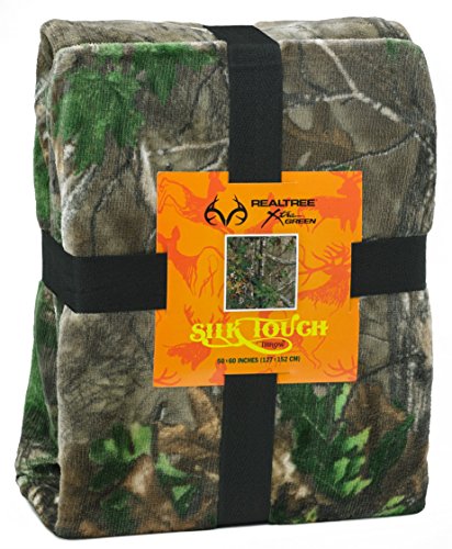 Realtree Xtra Green Silk Touch Throw Blanket, 50 x 60 Inches, Super Soft Camo Pattern in Brown and Green for Home, Travel, Camping