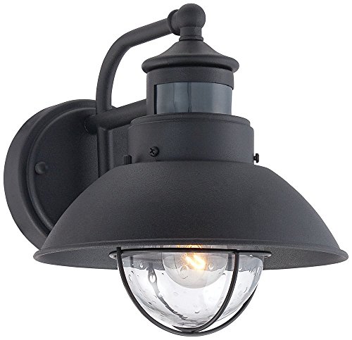 John Timberland Oberlin Rustic Industrial Farmhouse Outdoor Barn Light Fixture Black Dusk to Dawn Motion Sensor 9" Clear Seedy Glass for Exterior Deck House Porch Yard Patio Outside Garage Roof