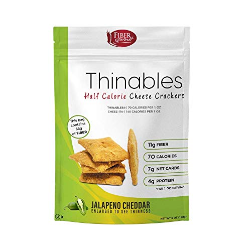 Thinables Baked Jalapeno Cheddar Crisps: Keto Snacks, Low Carb Snacks, High Protein Crackers, High Fiber Snacks, Low Calorie, Six (6) 6-ounce packages
