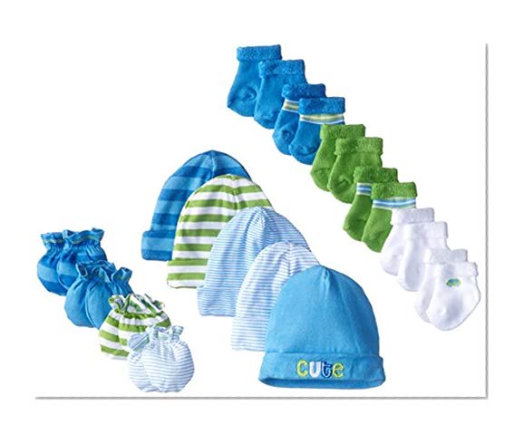 Book Cover Gerber Baby Boys' 15 Piece Socks, Caps, and Mittens Essential Gift Set