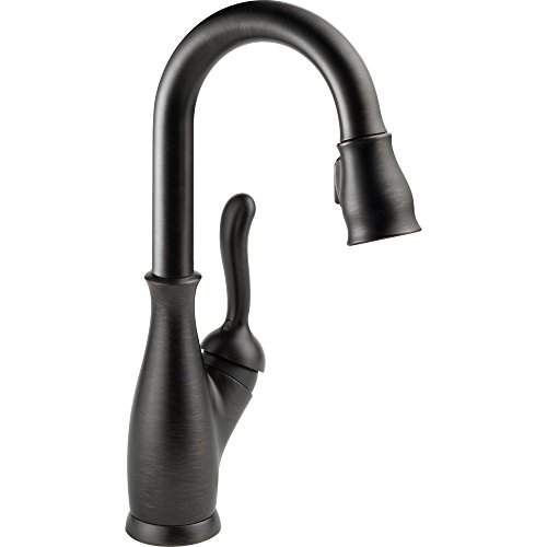 Delta Faucet Leland Bar Faucet Oil Rubbed Bronze, Bar Sink Faucet Single Hole, Wet Bar Faucets with Pull Down Sprayer, Prep Sink Faucet, Faucet for Bar Sink, Venetian Bronze 9678-RB-DST