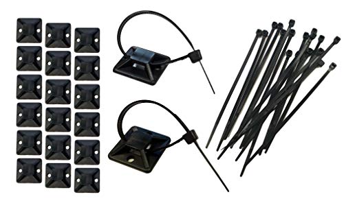Electriduct 3/4" Adhesive Backed Mounting Bases (50 Pieces) with 4" Cable Ties - Black
