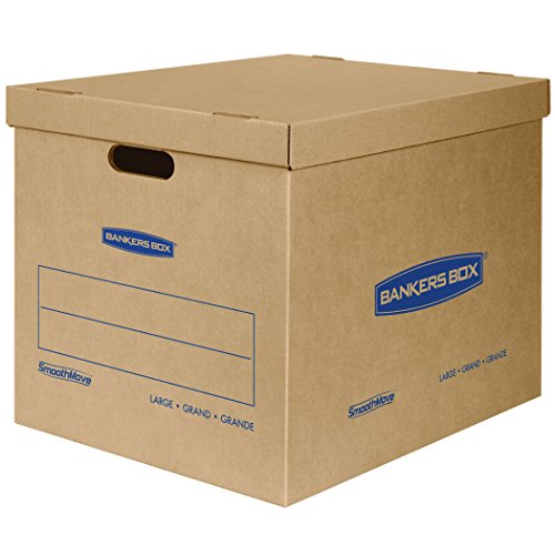 Bankers Box SmoothMove Classic Moving Boxes, Tape-Free Assembly, Easy Carry Handles, Large, 21 x 17 x 17 Inches, 5 Pack (7718201)