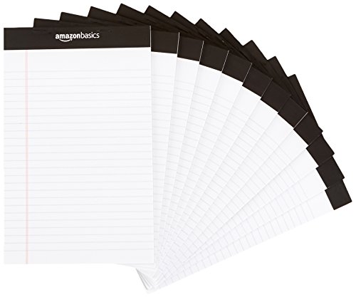 Book Cover Amazon Basics Narrow Ruled 5 x 8-Inch Writing Pad - White (50 Sheet Paper Pads, 12 pack)