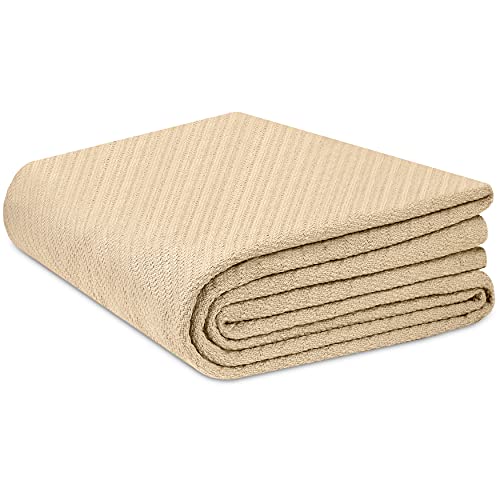 Book Cover COTTON CRAFT - Super Soft Premium Cotton Herringbone Twill Thermal Blanket - Twin Beige