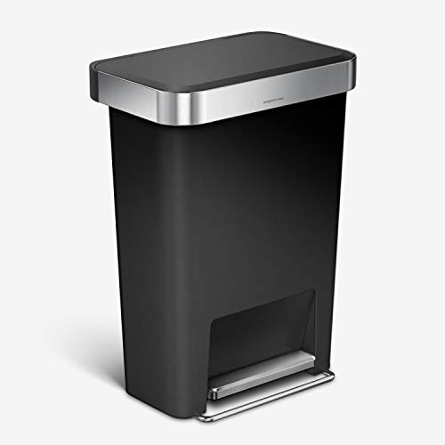 Book Cover simplehuman 45 Liter / 12 Gallon Rectangular Kitchen Step Trash Can with Soft-Close Lid, Black Plastic