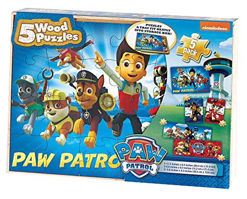 Book Cover PAW Patrol 5-Pack of Wood Jigsaw Puzzles for Families, Kids, and Preschoolers Ages 4 and Up