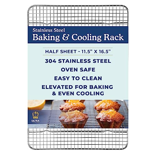 Ultra Cuisine Cooling Rack for Baking and Cooking - 100% Stainless Steel Wire Cooling Rack, Food-Safe, Dishwasher-Safe, Heavy Duty - 11.5" x 16.5" - Tight-Wire Baking Rack fits Half Sheet Pans