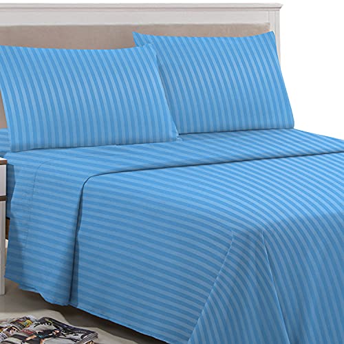 Book Cover Lux Decor Collection Bed Sheet Set – 4 Piece Bed Sheets - Brushed Microfiber - (King Size, Striped Blue)
