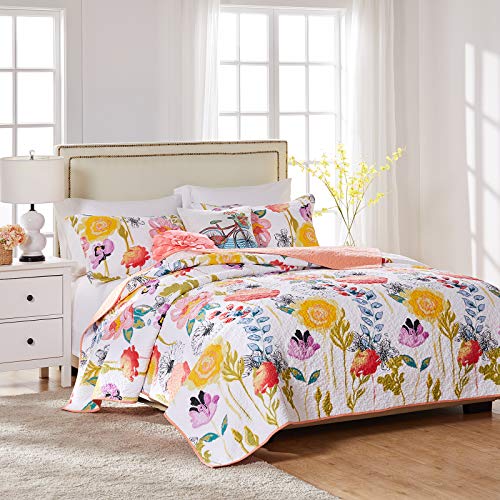 Book Cover Greenland Home Watercolor Dream Quilt Set, 2-Piece Twin, White