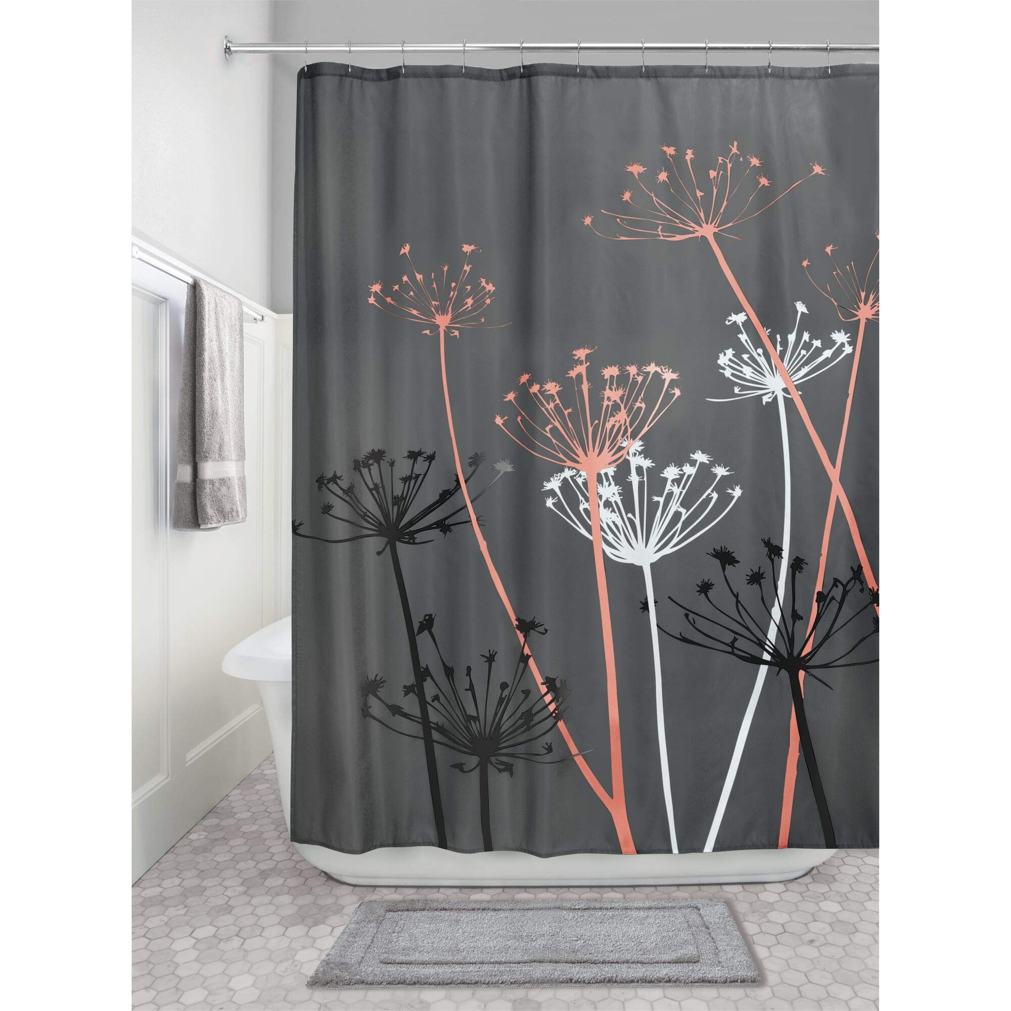 Book Cover iDesign Thistle Fabric Shower Curtain, 72 x 72-Inch, Gray/Coral