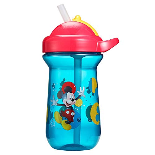 The First Years Disney Mickey Mouse Toddler Straw Cup - Spill Proof Flip Top Toddler Sippy Cups - 18 Months and Up - 10 Oz