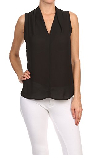 RENEEC. Women's V Neck Sleeveless Basic Office Tank Blouse Top - Made in USA