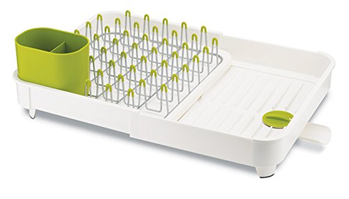 Joseph Joseph 85071 Extend Expandable Dish Drying Rack and Drainboard Set Foldaway Integrated Spout Drainer Removable Steel Rack and Cutlery Holder, White