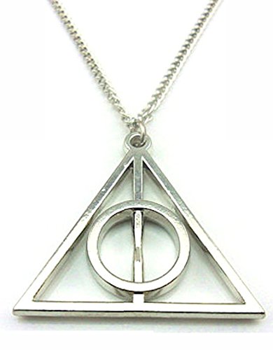 Book Cover HARRY POTTER Deathly Hallows Silver Color Pendant Chain Necklace Inspired
