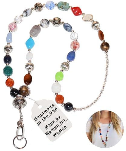 Hidden Hollow Beads Chunky Women's Beaded Breakaway Clasp Lanyard, USA, 34" ID Card Badge Holder Teacher Nurse Keys Phone Cruise (Multi - Non Breakaway (Stronger))