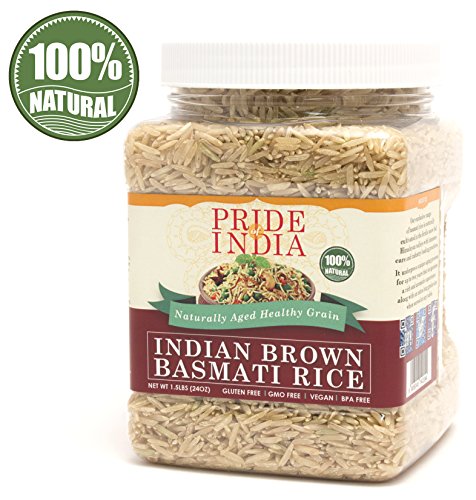 Book Cover Pride Of India - Extra Long Brown Basmati Rice - Naturally Aged Healthy Grain, 1.5 Pound Jar