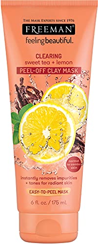 Book Cover Freeman Clearing Peel Off Clay Facial Mask, Cleansing and Oil Absorbing Beauty Face Mask with Sweet Tea and Lemon, 6 oz