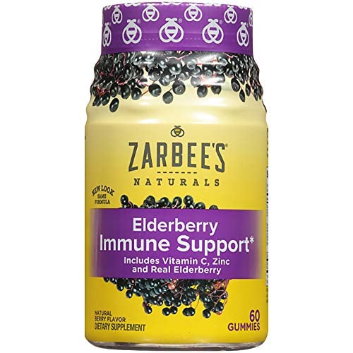 Book Cover Zarbee's Naturals Elderberry Immune Support* with Vitamin C & Zinc, Natural Berry Flavor, 60 Gummies