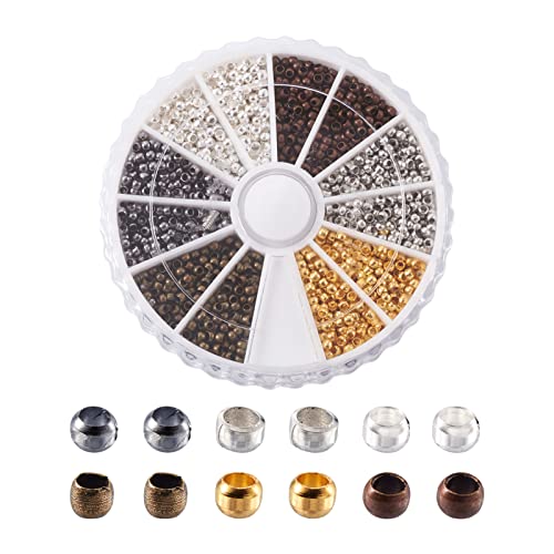 Pandahall 1Box/3000pcs 6 Colors Rondelle Tiny Crimp Beads 2mm Jewelry Bracelet Making Clamp End Stopper Spacer Beads for Jewelry Making
