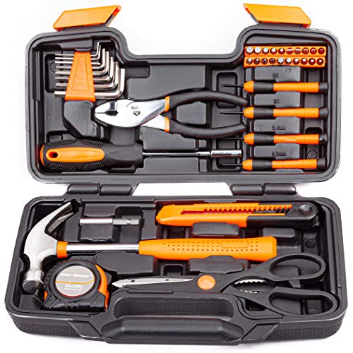 CARTMAN Orange 39-Piece Tool Set - General Household Hand Tool Kit with Plastic Toolbox Storage Case