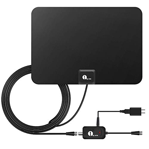 Book Cover 1byone Indoor Amplified HDTV Antenna [Newest] with Long Range Support 4K 1080P & All Older TV's Indoor Powerful HDTV Amplifier Signal Booster, Paper-Thin Design with 16.5ft Coax Cable