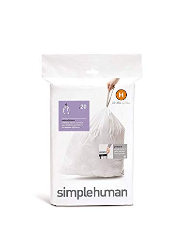 Book Cover simplehuman Code H Trash Bags, 20 Liners, White, ct