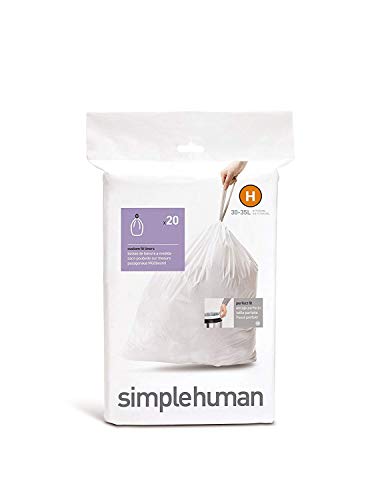 simplehuman Code H Trash Bags, 20 Liners, White, ct