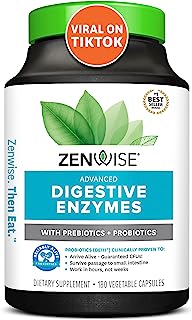 Book Cover Zenwise Health Digestive Enzymes Plus Prebiotics & Probiotics - Natural Support for Better Digestion & Lactose Absorption - for Bloating & Constipation + Gas Relief - 180 Vegetarian Capsules
