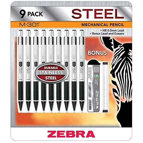 Book Cover Zebra Steel Mechanical Pencil 9 Pack M-301 Bonus Lead and Erasers