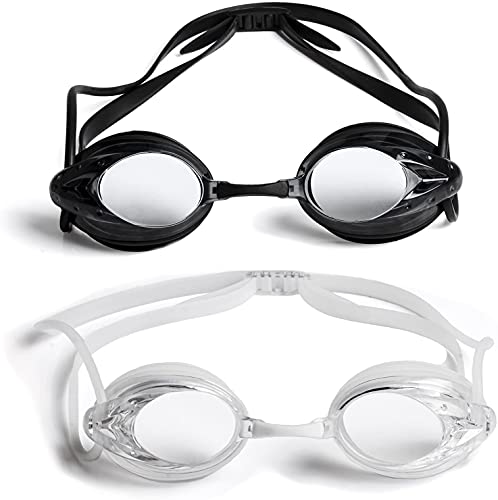 Book Cover 2 Pack: The Friendly Swede Protective Swim Goggles for Adults with Interchangeable Nose Pieces and Protective Cases, Black and Clear (Black + Clear)