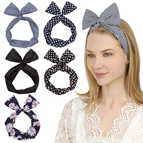 Sea Team Twist Bow Wired Headbands Scarf Wrap Hair Accessory Hairband (5 Packs)