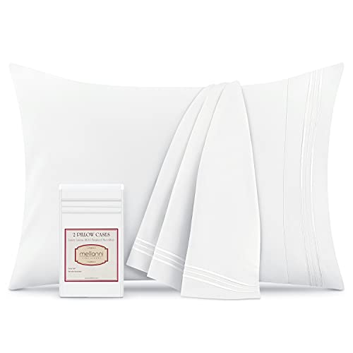 Book Cover Mellanni White Pillow Cases Standard Size Set of 2 - Pillow Covers - Pillow Protector - Hotel Luxury 1800 Bedding Sheets & Cooling Pillowcases (Set of 2 Standard/Queen Size 20