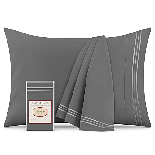 Book Cover Mellanni Gray Pillow Cases Standard Size Set of 2 - Pillow Covers - Pillow Protector - 1800 Bedding Sheets & Pillowcases - Wrinkle, Fade, Stain Resistant (Set of 2 Standard/Queen Size 20