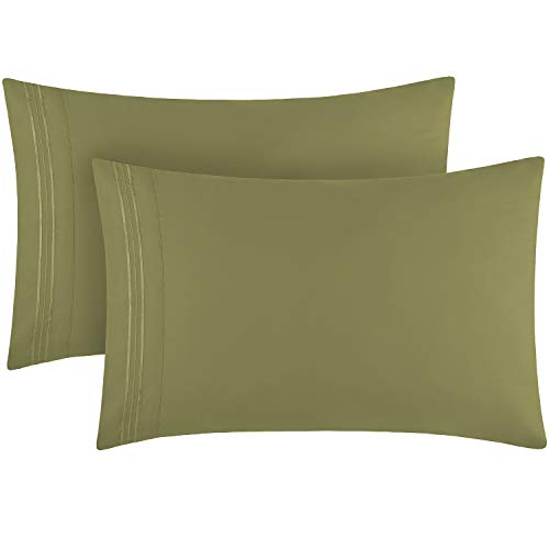 Mellanni Pillow Cases Standard Size Set of 2 - Pillow Covers - Pillow Protector - Hotel Luxury 1800 Bedding Sheets & Cooling Pillowcases (Set of 2 Standard/Queen Size 20" x 30", Olive Green)