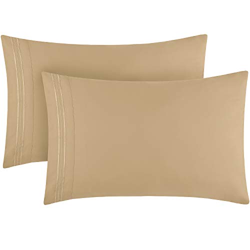 Book Cover Mellanni King Size Pillow Cases 2 Pack - Pillow Covers - Pillow Protector - Luxury 1800 Bedding Sheets & Pillowcases - Envelope Closure - Wrinkle, Fade, Stain Resistant (Set of 2 King Size, Beige)