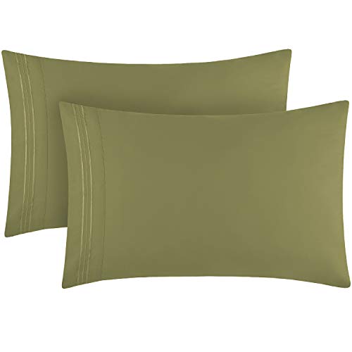 Book Cover Mellanni King Size Pillow Cases 2 Pack - Pillow Covers - Pillow Protector - Hotel Luxury 1800 Bedding Sheets & Cooling Pillowcases - Wrinkle, Fade, Stain Resistant (Set of 2 King Size, Olive Green)